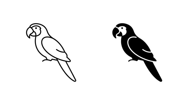 Parrot bird outline and silhouette icon set isolated on transparent background