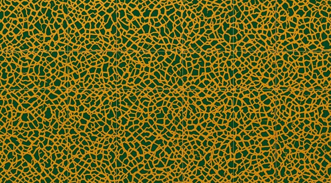An ornate Islamic geometric pattern in gold and deep emerald green, featuring interlocking eight-pointed stars and arabesque motifs, seamlessly repeating tile design, luxurious metallic accents