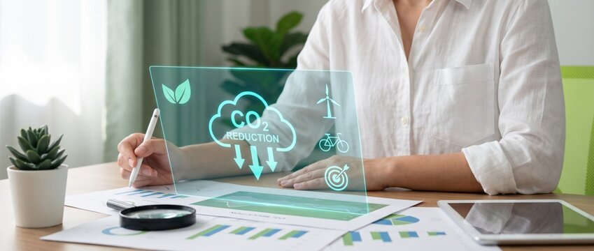 person analyzing data on carbon reduction strategies