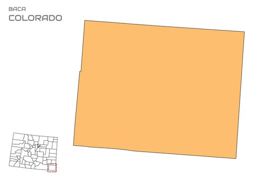 Baca County map, Colorado state, USA