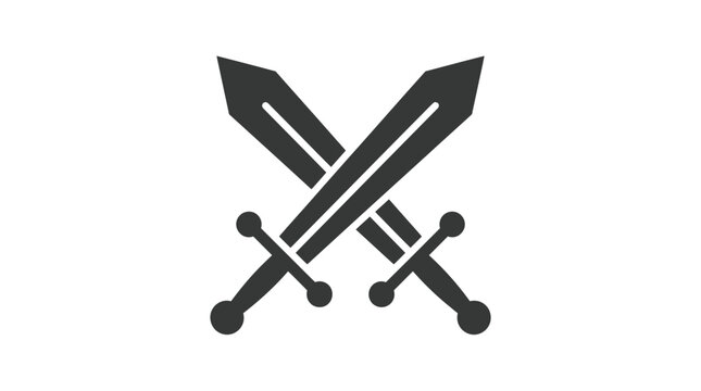 Crossed swords icon displaying sharp blades in a simple flat vector design for gaming websites and fantasy medieval war applications