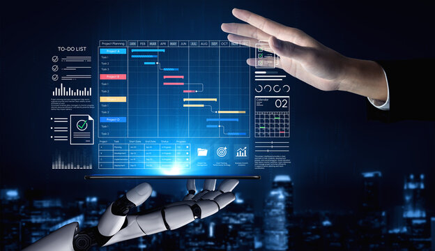 Futuristic Project Management Interface with Robotic Hand and Human Interaction in a Digital Environment. Entropy.