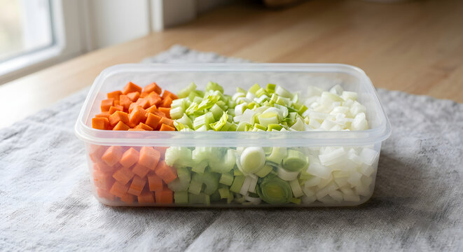 Chopped Mirepoix Vegetables in Separate Sections