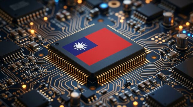 Close-up view of a Taiwan semiconductor microchip symbolizing technological innovation.