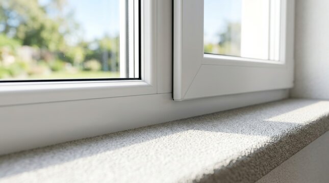 Plastic window frames and seals providing insulation and weather resistance.