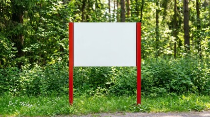 Obraz premium Blank white signboard with mockup space in a lush summer garden.