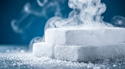 Obraz premium Solid carbon dioxide blocks of dry ice subliming with a foggy effect.
