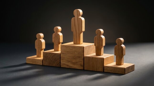 Wooden figures representing company operations through assigned authority and organized teams.