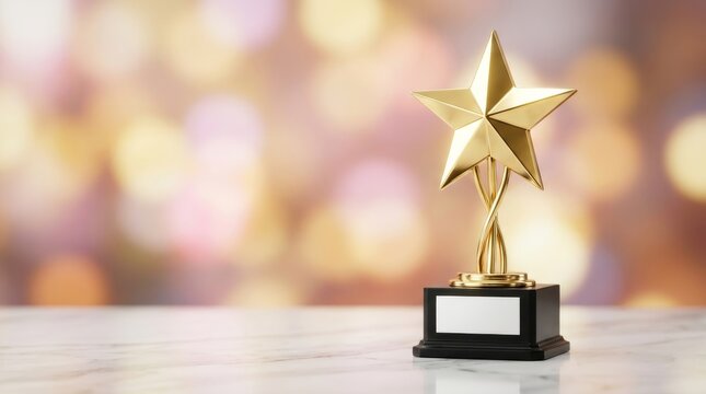 A golden star award on a white marble surface representing success and achievement.