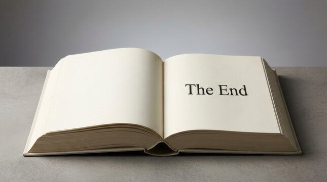 An open book with The End text on the final page symbolizing completion.