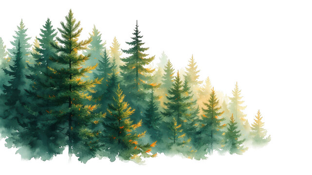 Watercolor pine forest trees as isolated on with watercolor painting as isolated on transparent background