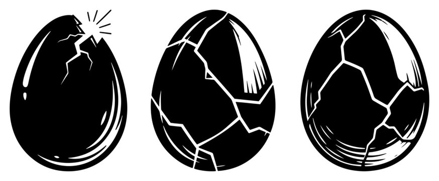 Cracked Egg Vector Silhouette Set, Broken Eggshell and Hatching Egg Easter Graphic