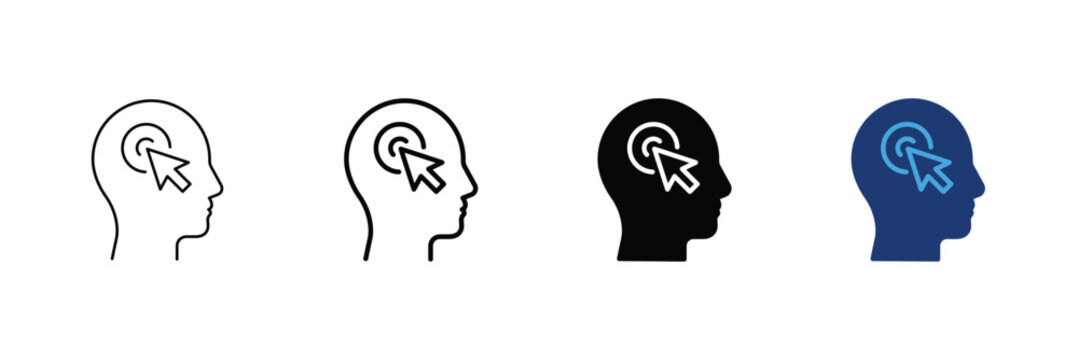 Behavioral targeting vector icon set. Editable stroke, outline, glyph and two tone, vector illustration