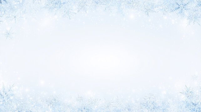 雪の結晶と氷の装飾が周囲を囲む水色の冬フレーム背景
