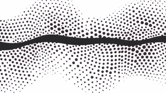 Abstract Halftone Wave: A dynamic abstract design featuring a flowing wave pattern created with a halftone dot effect, offset by a sharp, dark central line.
