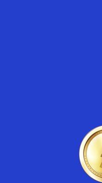 Glossy 3D golden Afghan afghani coins falling vertically on a blue background with an alpha matte pass. Ideal for mobile finance, banking, cryptocurrency, economic concepts, and vertical social media 
