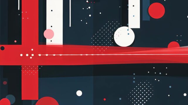 Abstract Geometric Pattern: A dynamic abstract composition featuring bold red and blue geometric shapes, interspersed with white dots and lines, creating a modern and energetic visual design.