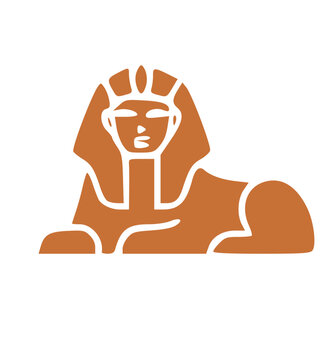 Solid Orange Spooky Halloween Egyptian Sphinx Monument Silhouette Vector Icon Representing Ancient Mystery Graphic Design Asset