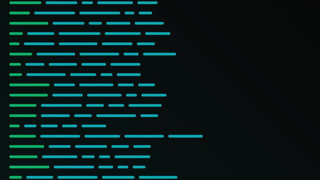 Glowing cyan and green code lines on a black screen