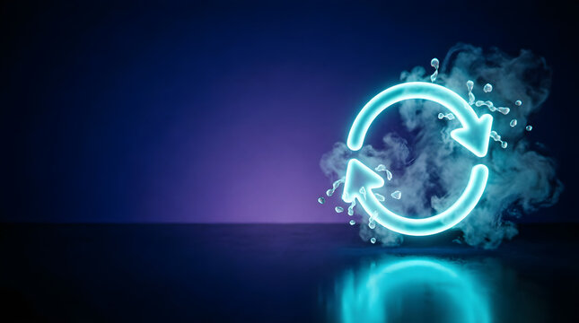 Glowing refresh loop with mist on dark background for clear cache concept