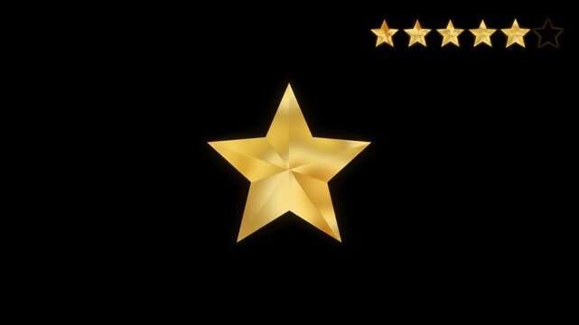 Gold stars appear one by one from the center and fill a five star rating row in the corner, ideal for reviews, feedback, rankings and quality evaluation visuals