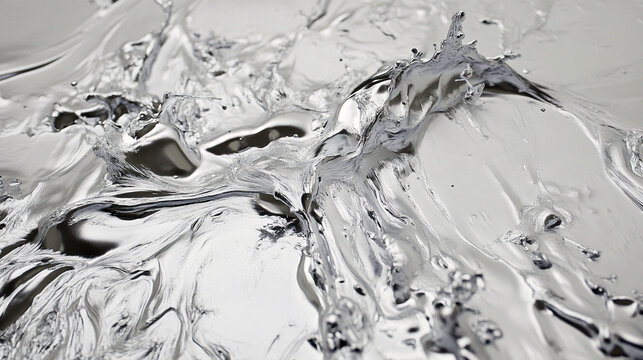 Molten Silver Liquid Metal Splash with Glossy Chrome Reflective Surface
