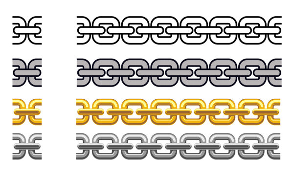 Square Chain Seamless Pattern Ornament Decorative Frame Border Black Line Silver Gold Color Vector Illustration
