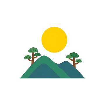 Minimalist Korean Chuseok landscape with mountains and full moon