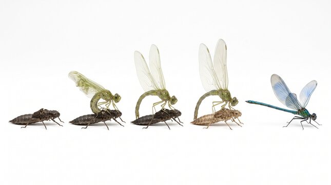 Life cycle of a dragonfly from nymph to adult