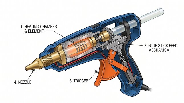 Cross section diagram of a hot glue gun