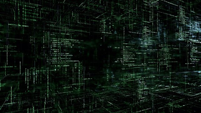 Futuristic Green Digital Matrix Technology Background Featuring Cybersecurity Data Networks Programming Code Innovation Computer Systems