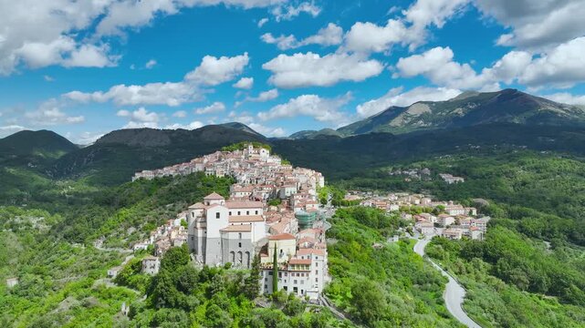 Old Village in mountain, Rivello from a drone, Potenza, Basilicata, Italy