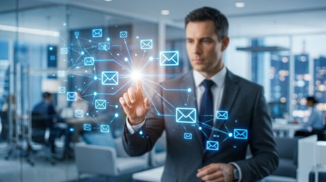 Conceptual image of electronic mail connections and digital messaging services.