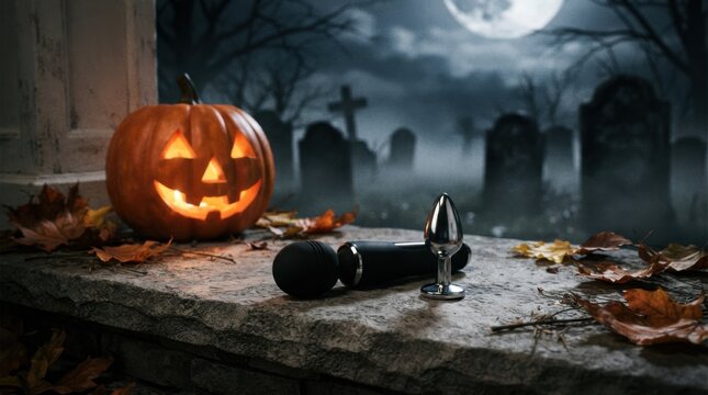 Halloween Decor with Pumpkin and Adult Toy