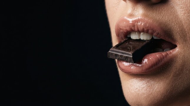 Close-up of Woman's Lips with Chocolate