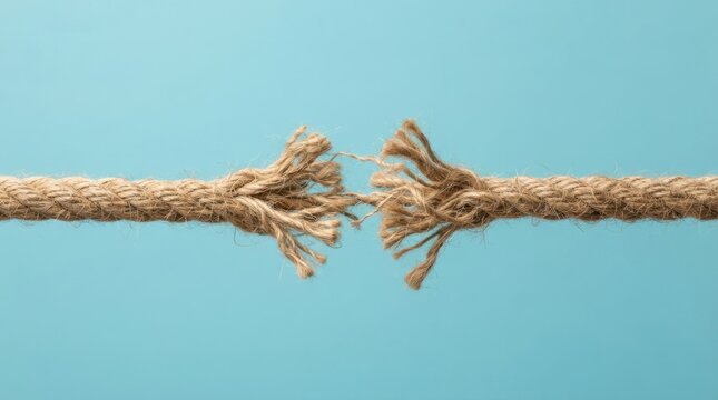 Broken Rope Frayed Ends Against Blue Background