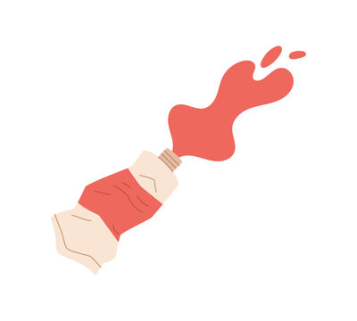 Cute acrylic tube paint icon in flat red and white color. Simple tube paint object for art and craft supply or painter tool in studio. Playful cartoon graphic style for children class, creative
