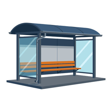 Bus Stop Shelter with Bench, Isolated on Transparent Background