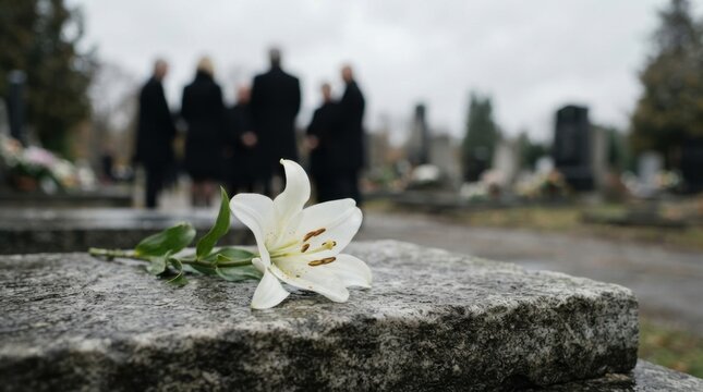 White Lily Flower on Grave at Funeral