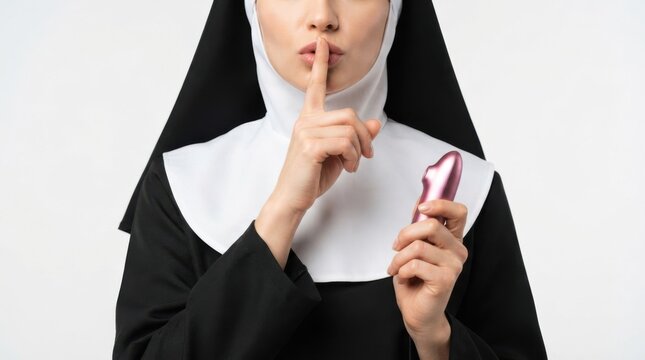 Nun Holding Vibrator with Shushing Gesture