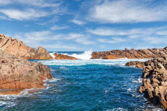 Waves crashing over Canal Rocks Yallingup Western Australia