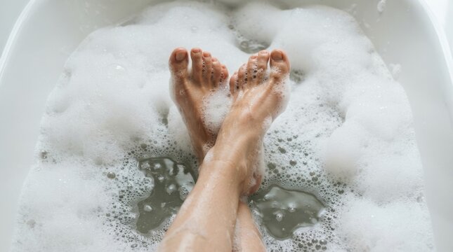 Relaxing Feet in Bubble Bath with Foam