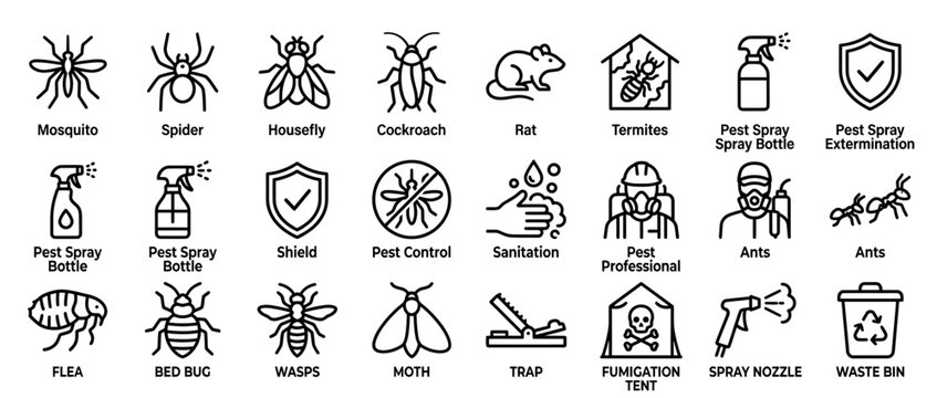 Pest Control Icons Set Isolated on Transparent Background
