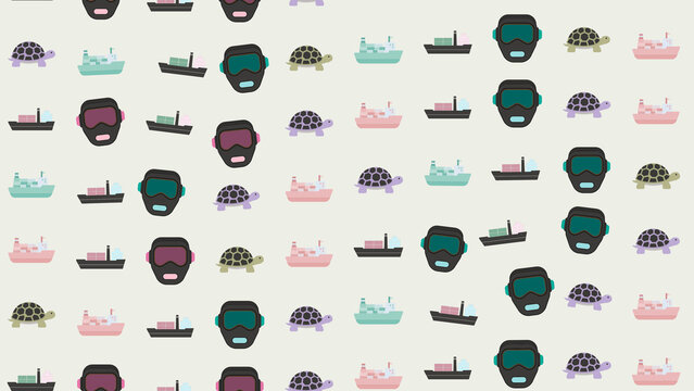 Pattern of ships, turtles, and welding masks