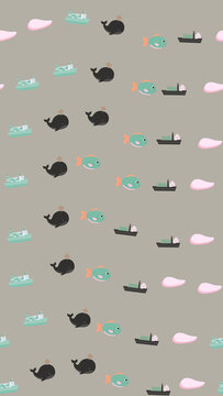 Whale, fish, and ship pattern