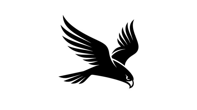 Eagle Vector Illustration and Tattoo Design with Powerful Flying Wings, Black Bird Silhouette Symbol for Wildlife, Freedom, Nature, Flight and Decorative Artwork