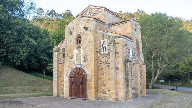 Lone Santa Maria del Naranco romanesque building in Oviedo, Asturias, Spain