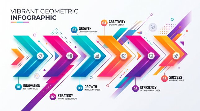 Vibrant geometric arrow infographic template for business strategy and growth