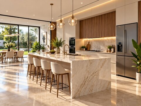 Modern Luxury Kitchen Interior with Marble Island and Warm Wood Cabinetry Untitled (2400 x 1800 px) - 1