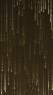 Falling digital code rain glowing streaks seamless loop in vibrant gold tones vertical 9:16